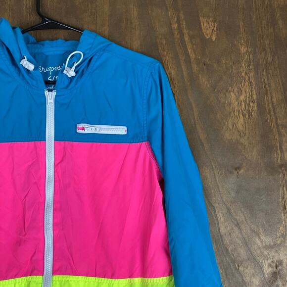 Aeropostale Womens Jacket Multicolor Block Hooded Windbreaker Zip Pockets Small - Picture 5 of 11